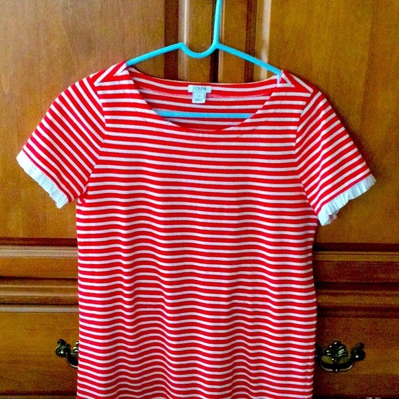 J. Crew red white stripe t-shirt dress with ruffled sleeves (XS)